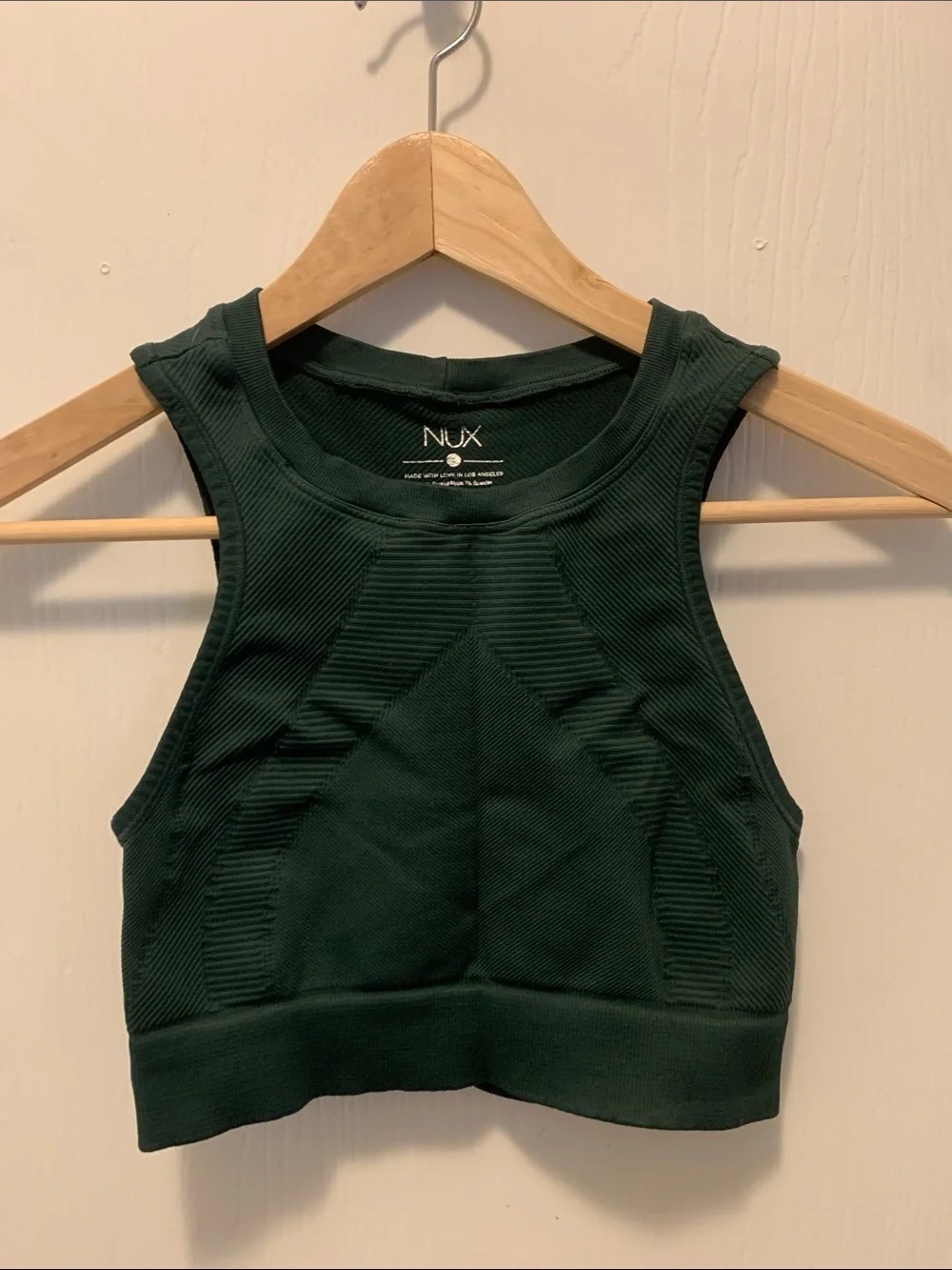NUX Forest Green Ribbed High-Neck Crop Tank